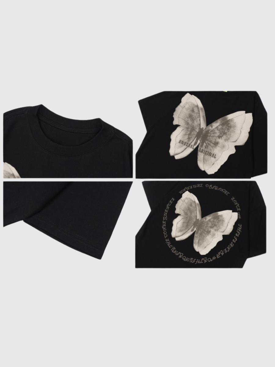 Butterfly Print Loose Cotton T-Shirt