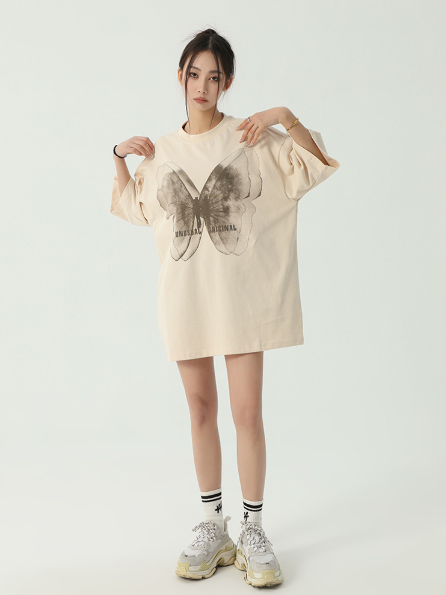Butterfly Print Loose Cotton T-Shirt