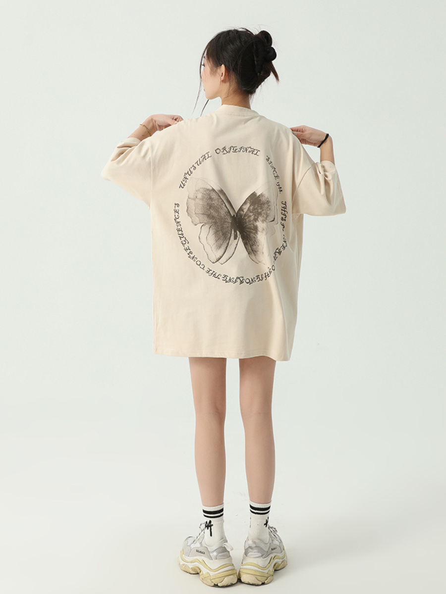 Butterfly Print Loose Cotton T-Shirt