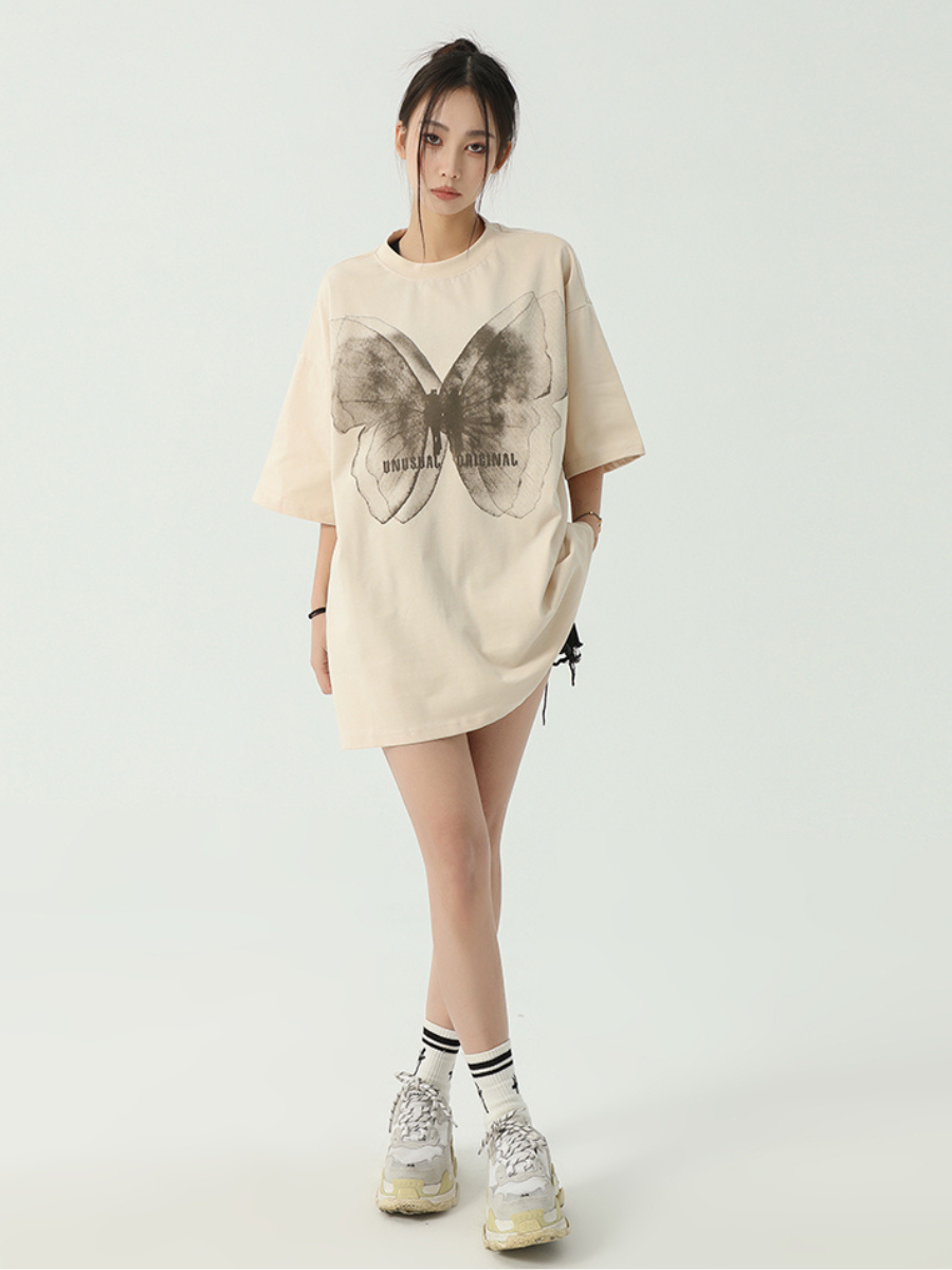 Butterfly Print Loose Cotton T-Shirt