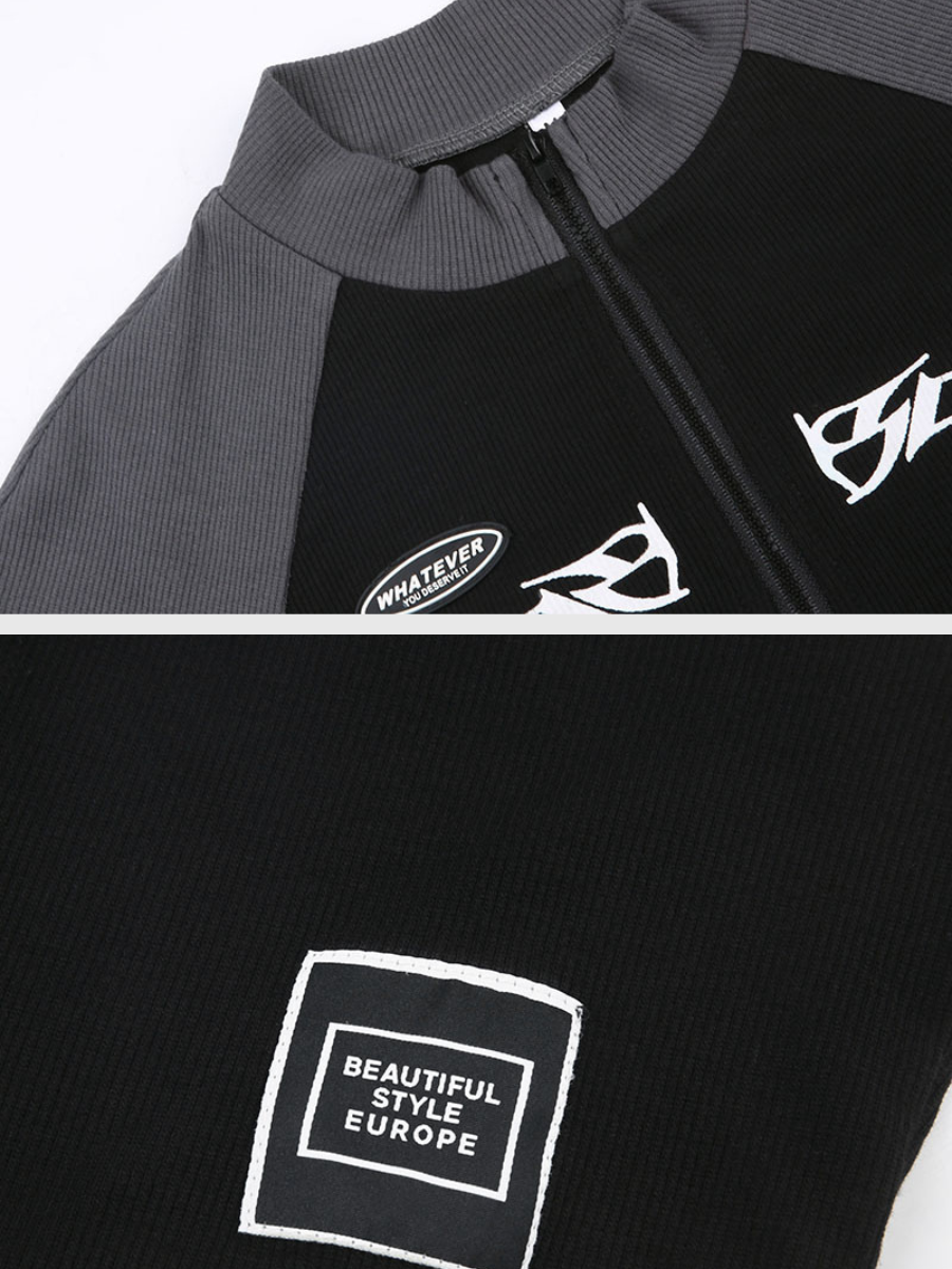 Lettering Print Long-Sleeve Crop Top