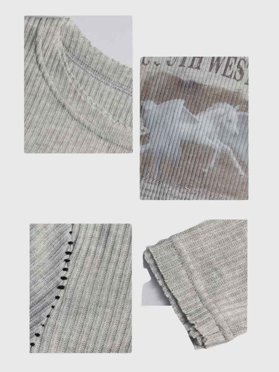 Vintage Print Graphic Long-Sleeve Top