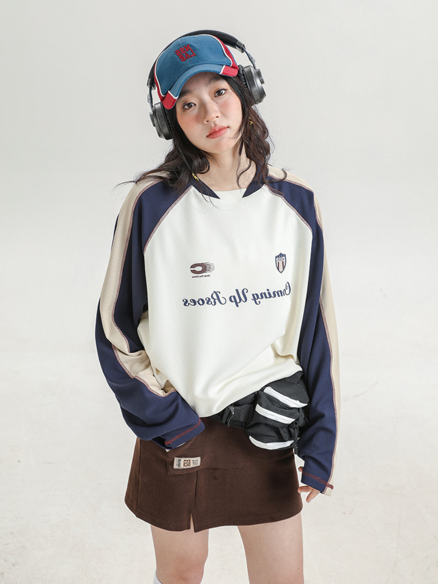 Sporty Contrast Color Long Sleeve T-Shirt