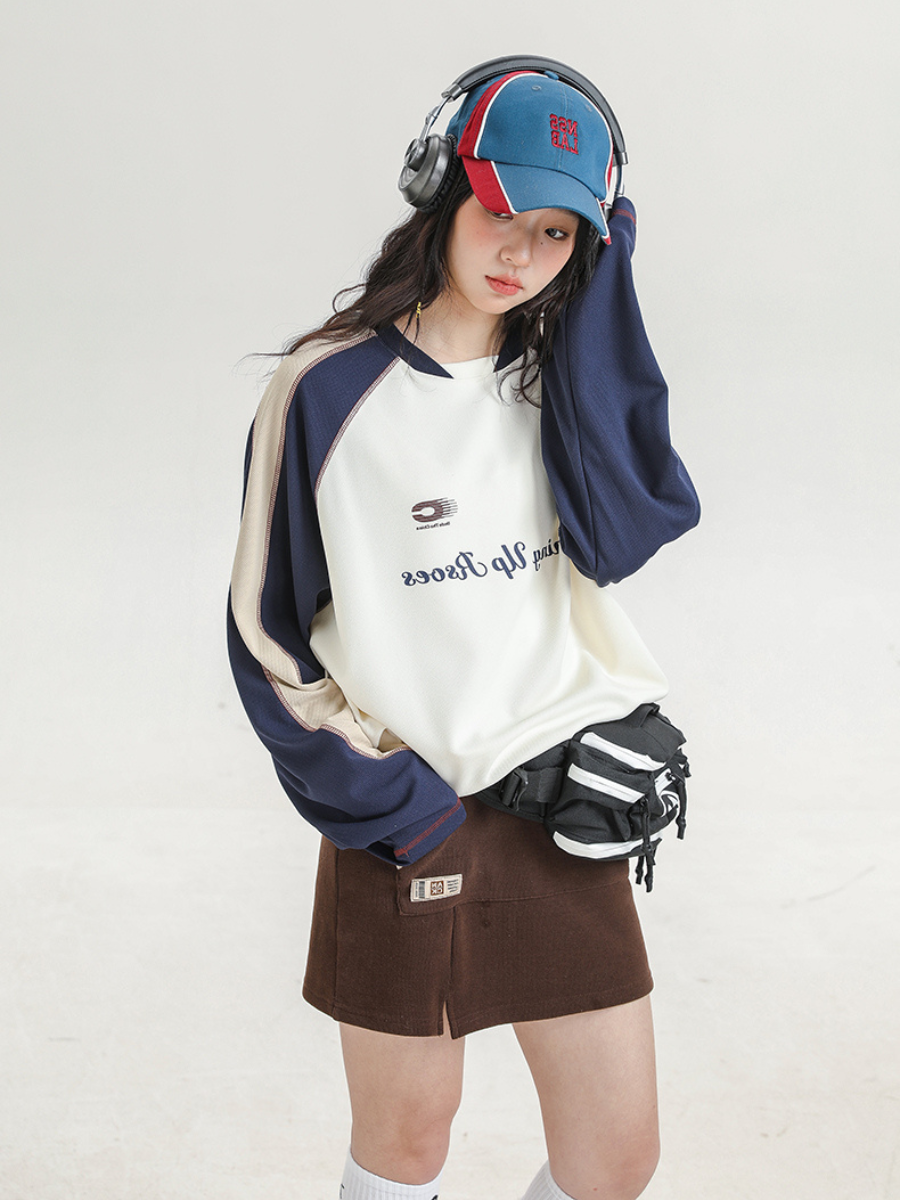 Sporty Contrast Color Long Sleeve T-Shirt