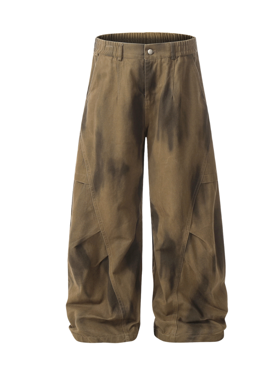 Street Gradient Cotton Pleated Wide-Leg Pants