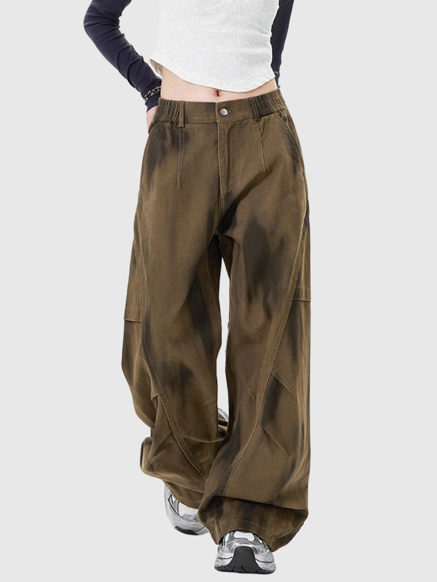 Street Gradient Cotton Pleated Wide-Leg Pants