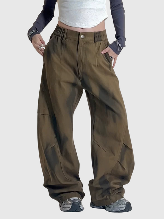 Street Gradient Cotton Pleated Wide-Leg Pants
