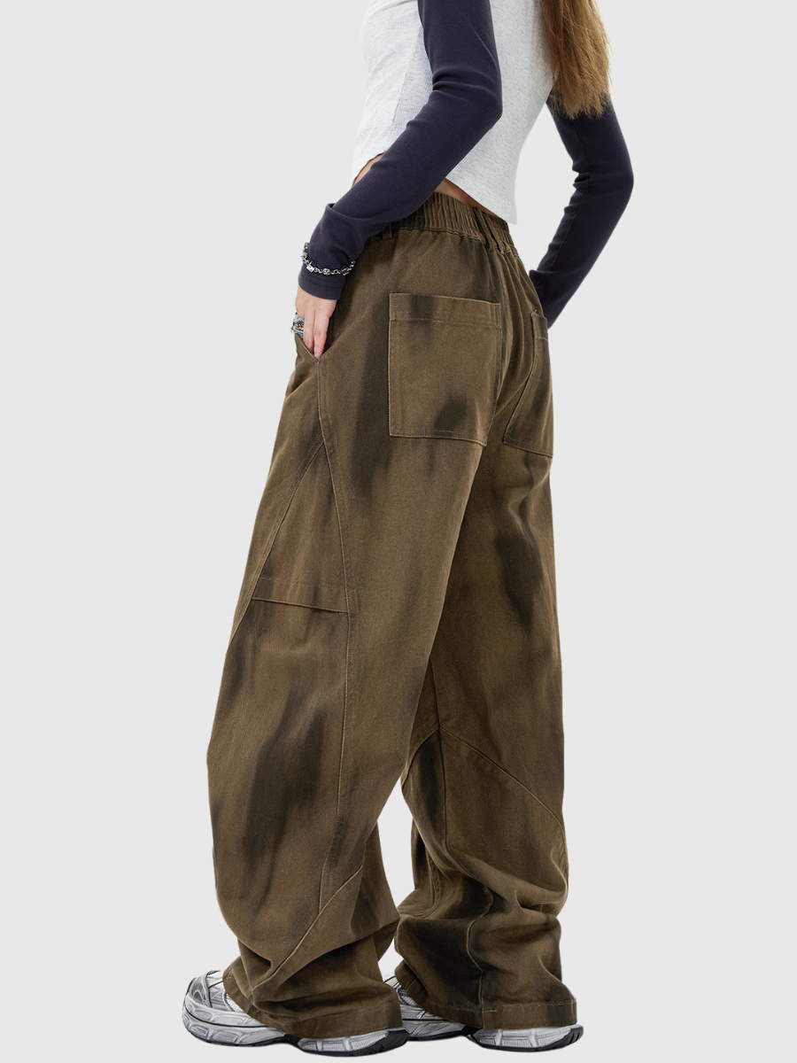 Street Gradient Cotton Pleated Wide-Leg Pants