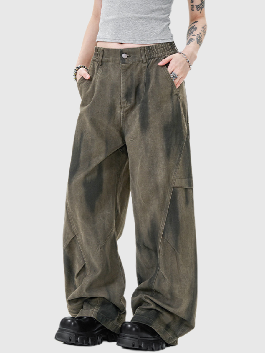 Street Gradient Cotton Pleated Wide-Leg Pants