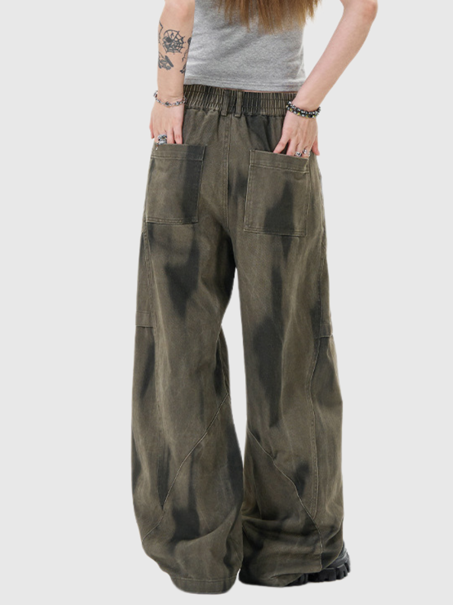 Street Gradient Cotton Pleated Wide-Leg Pants