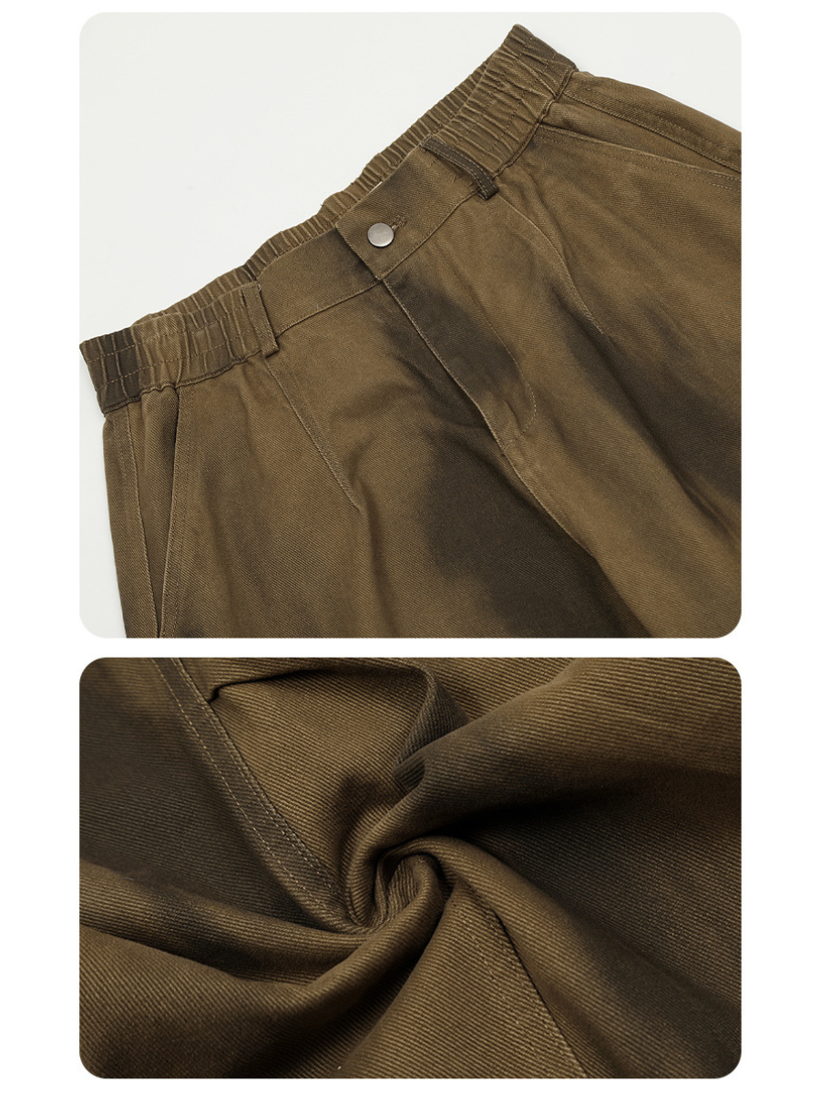 Street Gradient Cotton Pleated Wide-Leg Pants
