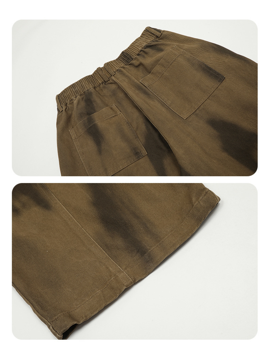 Street Gradient Cotton Pleated Wide-Leg Pants