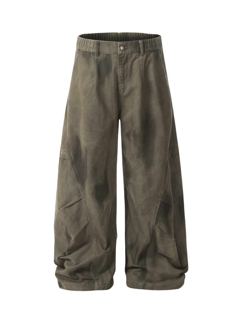 Street Gradient Cotton Pleated Wide-Leg Pants