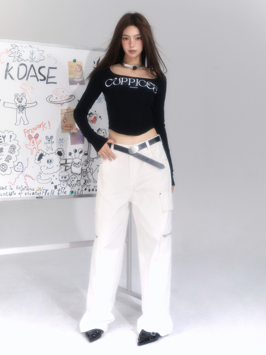 Vintage Herringbone Long Sleeve Crop Top